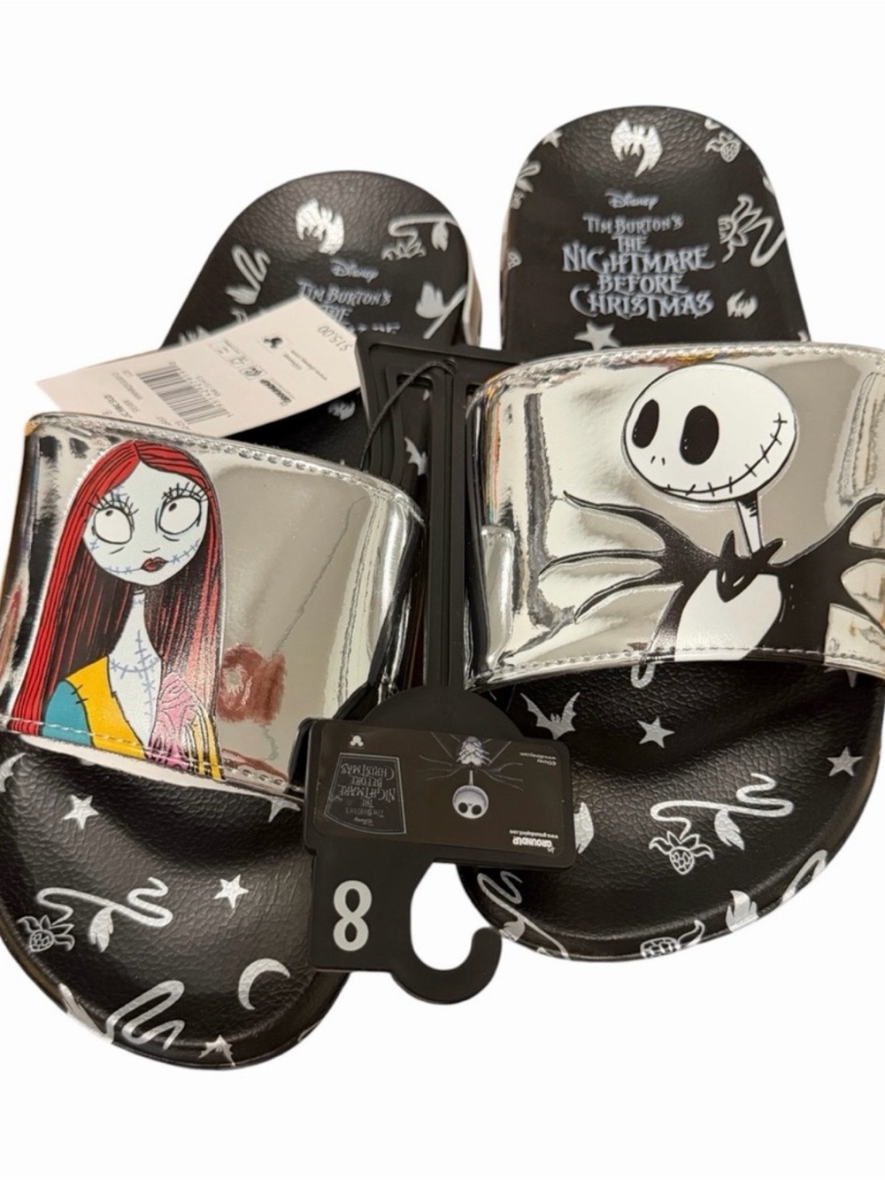 Disney Nightmare Before Christmas Jack & Sally Slide Sandals Women's 8 NEW